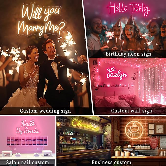 Custom Neon Sign for Wall Decor Personalized Dimmable LED Neon Sign Customizable Light Up Sign for Christmas Wedding Family Birthday Party Beauty Bar Game Room Neon Light Business Signs
