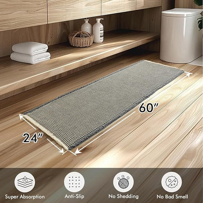 MIULEE Set of 2 Waffle Bathroom Runner Rugs, Boho Bath Rug Non Slip Washable, Super Absorbent Runner Bath Mats, Rubber Backed, Ideal for Hallway Laundry Room, Dark Grey & Yellow, 2'x5'(24x60 Inch)