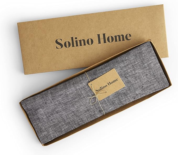 Solino Home Linen Square Placemats Set of 4 - Chambray Black Placemats 14 x 14 Inch - 100% Pure Linen Table Mats for Winter, Thanksgiving - Athena
