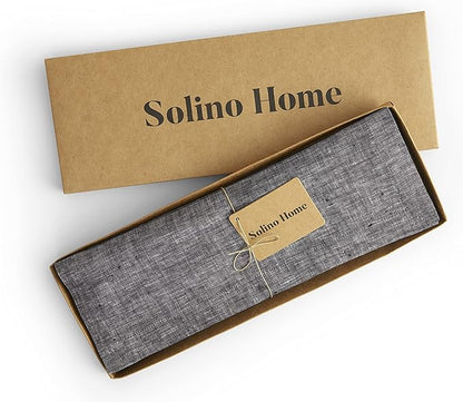 Solino Home Linen Square Placemats Set of 4 - Chambray Black Placemats 14 x 14 Inch - 100% Pure Linen Table Mats for Winter, Thanksgiving - Athena