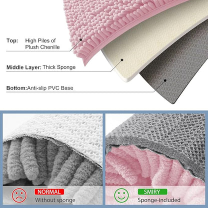 Smiry Luxury Chenille Bathroom Rugs 24x16, Extra Soft and Absorbent Shaggy Bath Mat, Machine Washable, Non-Slip Plush Carpet Runner for Tub, Shower, and Floor, Home Decor Accessories, Dusty Rose