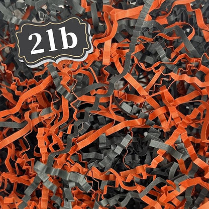 ZEBMOON 2 LB Black Orange Crinkle Cut Paper Shred Filler Great for Gift Wrapping, Halloween Basket Filling, Birthday, Wedding, Thanksgiving, Christmas Day, New Year Party Decorations Filling Supplies