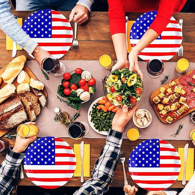 50Pcs 4th of July Paper Plates,4th of July Themed American Flag Patriotic Party Supplies,7inch American Flag Paper Plates,for Patriotic Party Veterans Memorial Day 4th of July Independence Day Decor