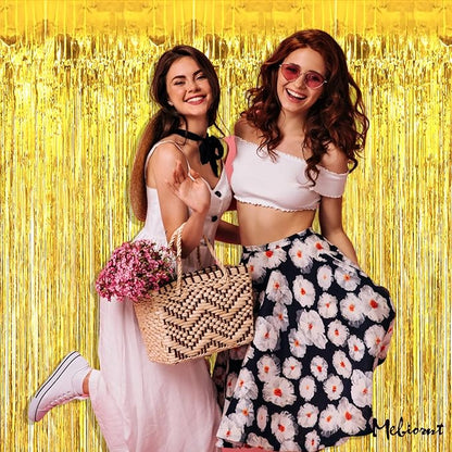 4 Pack 2024 New Year Fringe Curtain Backdrop, 3.2Ft x 8.2Ft Metallic Tinsel Foil Fringe Streamers Background for Photo Booth Birthday Wedding Baby Shower Carnival Easter Party Decorations Gold