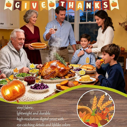 Thanksgivng Party Decorations Kit, Fall Give Thanks Party Supplies, Autumn Fall Pumpkin Backdrop Balloon Garland Maple Leaves Toppers Backdrop Tablecloth for Thanksgiving Party Decorations Set