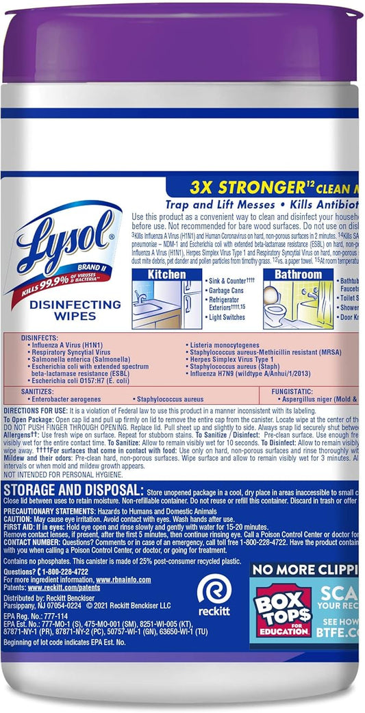 Lysol Disinfectant Wipes, Multi-Surface Antibacterial Cleaning Wipes, Dorm Room Essentials For Disinfecting and Cleaning, Early Morning Breeze, 80 Count (Pack of 1)