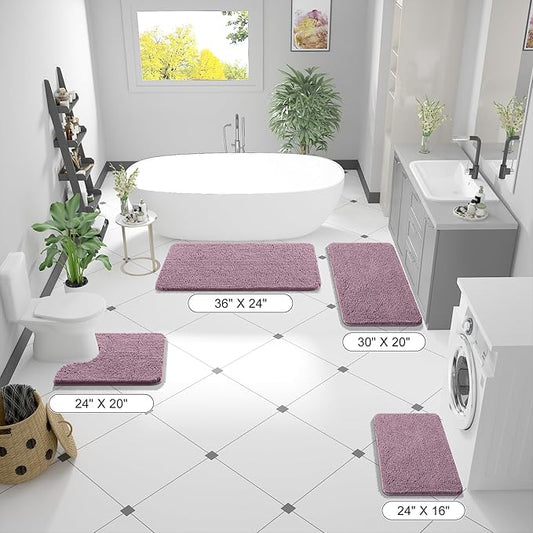 OLANLY Bathroom Rugs 59x24, Extra Soft Absorbent Chenille Bath Rugs, Rubber Backing Quick Dry, Machine Washable Bath Mats for Bathroom Floor, Tub and Shower, Home Decor Accessories, Deep Plum