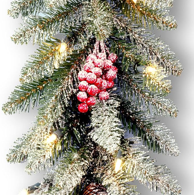 National Tree Company Artificial Christmas Garland, Green, Dunhill Fir, Decorated with Pine Cones, Berry Clusters, Frosted Branches, Christmas Collection, 9 Feet