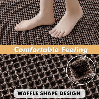 MIULEE Set of 2 Waffle Bathroom Rugs, Boho Bath Rugs Non Slip Washable, Super Absorbent Bath Mats, Ultra Soft Rubber Backed Shower Mats for Bathroom Floor, Tub and Shower, Chocolate, 18x30 Inch
