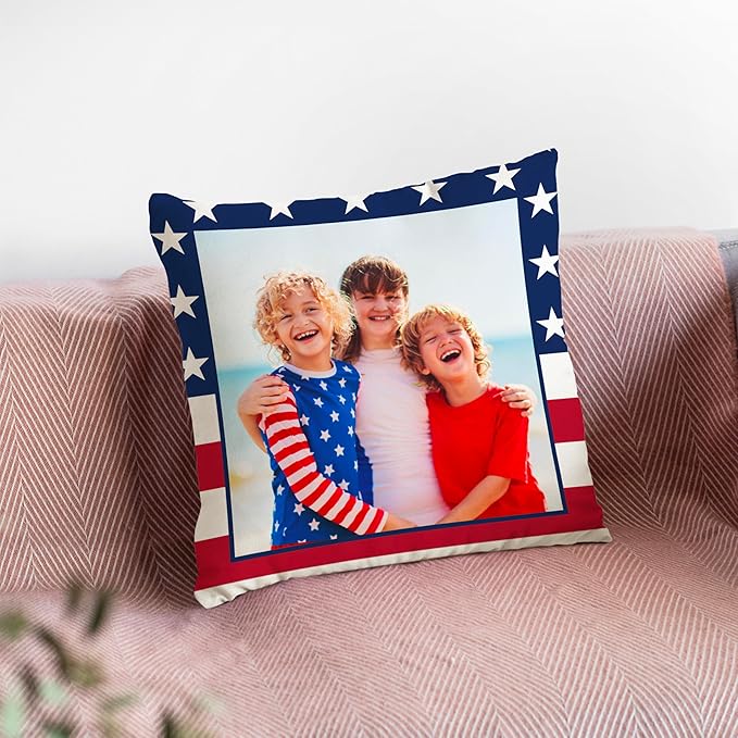 Be Burgundy Custom Photo Pillow Cover 16x16 Inch – Personalized Photo Pillow with USA Flag Frame, Custom USA-Themed Throw Pillowcase, Gift for USA Lovers