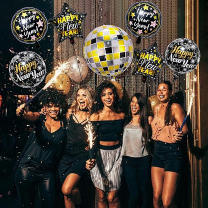Happy New Year Balloons 4D Black Gold New Years Nye Balloons for New Years Eve Decorations 2026 Happy New Year Eve Party Supplies