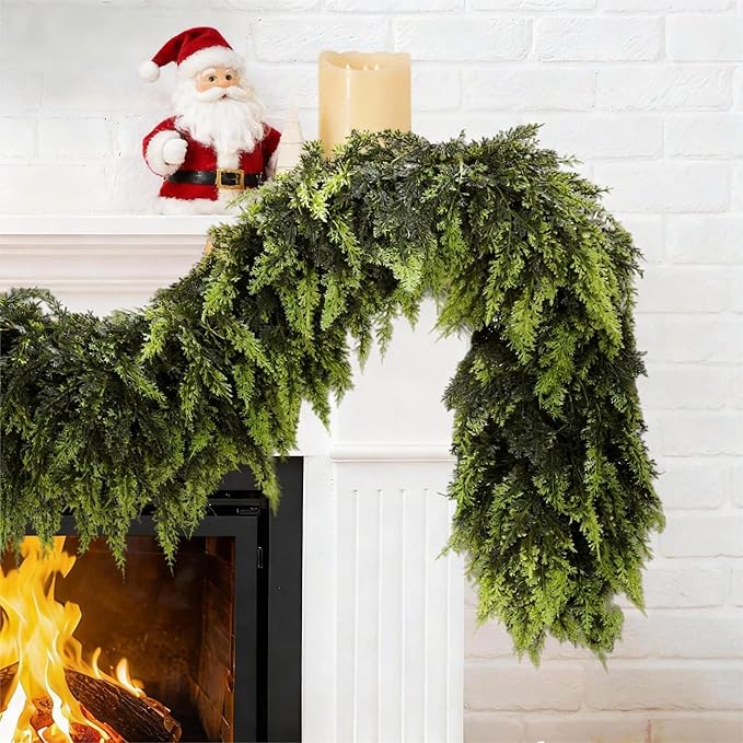 6FT Real Touch Christmas Cedar Garland – Thickness Faux Greenery Garland for Mantel, Fireplace, Table & Doorway | Realistic Indoor Outdoor Holiday Décor (2 Pack)