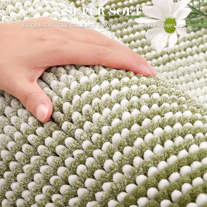 Bathroom Rugs Sets 2 Piece, Toilet Rugs U-Shaped, Contour Bath Mat Rugs Set for Toilet Bathroom, Soft Absorbent Chenille Bath Carpet, Quickly Dry, Washable (Linden Green, 32" x 20" + 24" x 20")