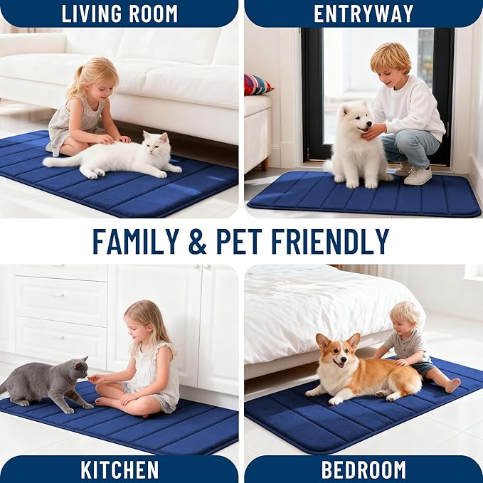 OLANLY Memory Foam Bath Mat 34x21, Super Soft Absorbent Bathroom Rugs, Quick Dry, Machine Washable Shower Floor Rugs, Bathmat Carpet, Bathroom Home Decor Accessories, Twilight Sapphire