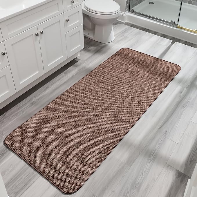 Bath Mat,Ultra Thin Bathroom Runner Rugs,Large Bath Mats for Bathroom,Quick Dry,Non-Slip,Machine Washable,Low Pile,Bath Rug,Shower Outside,Sink,Home Decor Accessories.Brown,3'x4'(36x48inch)