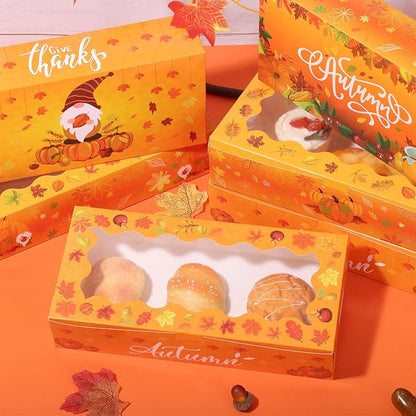 CIEOVO 24 Pcs Fall Cookie Boxes with Window, Autumn Maple Leaf Cookie Gift Cardboard Paper Treat Boxes for Fall Harvest, Wedding Thanksgiving Party Supplies