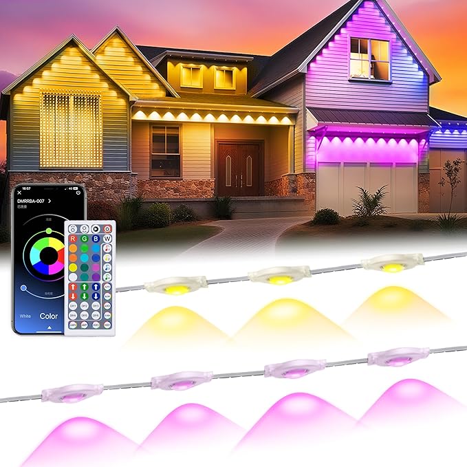200Ft Permanent Outdoor Lights for House, RGB Halloween House Light Outdoor with Remote APP Control,IP67 Waterproof for Outside Decorations，Eaves Lights for Christmas, Holiday, Party, Daily
