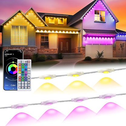 100Ft Permanent Outdoor Lights for House, RGB Halloween House Light Outdoor with Remote APP Control,IP67 Waterproof for Outside Decorations，Eaves Lights for Christmas, Holiday, Party, Daily