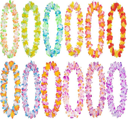 FreshDear 12 Counts Hawaiian Leis Bulk,leis for luau party,hawaiian leis for adults,beach party favors for adults,Summer Beach Vacation,Theme Party Decorations