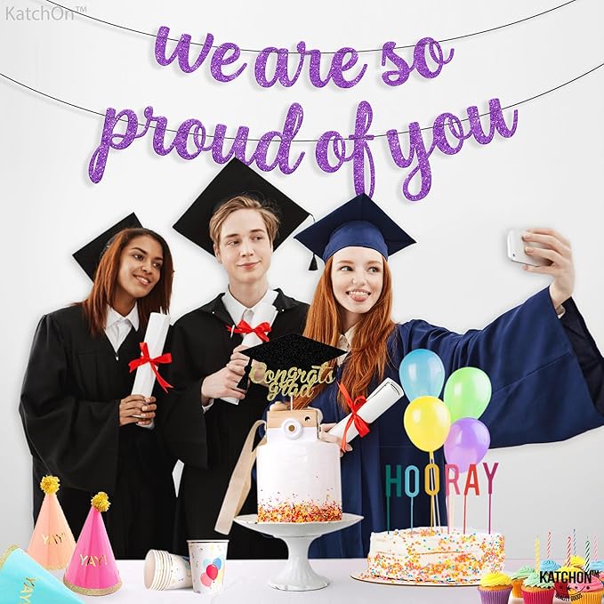 KatchOn, We are So Proud of You Banner - Glitter 10 Feet, No DIY | Congratulations Banner Purple, Graduation Decorations Class of 2025 | Lavender Graduation Decorations 2025