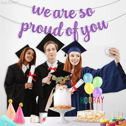 KatchOn, We are So Proud of You Banner - Glitter 10 Feet, No DIY | Congratulations Banner Purple, Graduation Decorations Class of 2025 | Lavender Graduation Decorations 2025