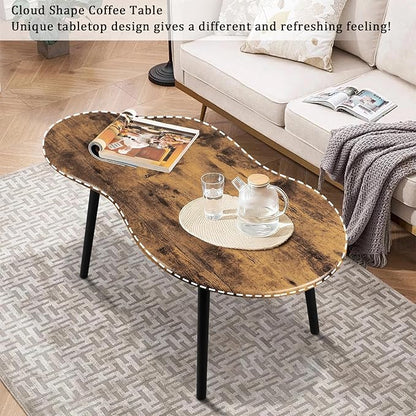 Small Coffee Table Cloud Shape Coffee Table Industrial Wooden Irregular Center Floor Low Table Mid Century Decorative Furniture for Living Room Small Spaces Office Glossy Brown