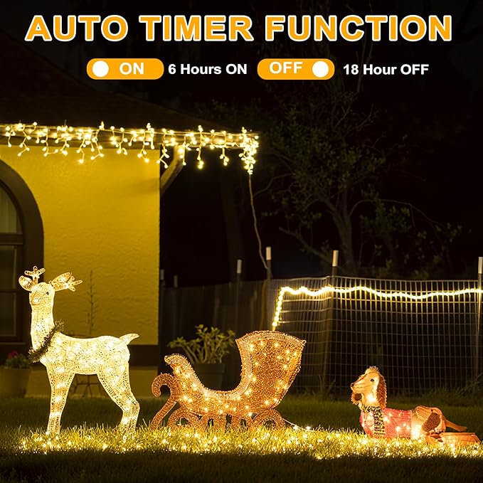 2 Pack Christmas String Lights Battery Operated with 8 Modes, 66FT 200 LED Fairy Lights with Timer, Waterproof Twinkle Lights for Indoor and Outdoor Christmas Decorations(Warm White)