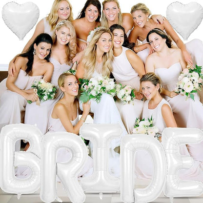 40inch White BRIDE Letter Balloons, Giant White Bride Foil Helium Balloon Banner with Heart Balloon for Bride to Be Wedding Engagement Bridal Shower Bachelorette Party Decoration