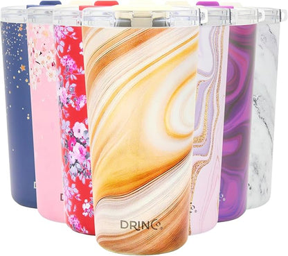 Drinco - 20 oz Stainless Steel Tumbler | Double Walled Vacuum Insulated Mug With Lid, 2 Straws, For Hot & Cold Drinks (20oz Wood Swirl)