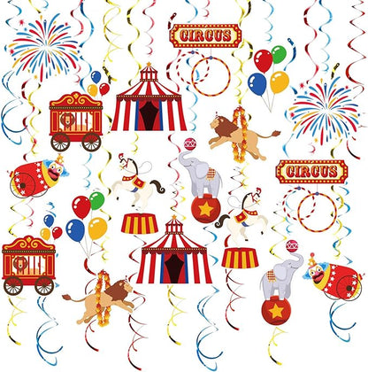 Carnival Hanging Swirl Set Party Decorations, 48 Pcs, Circus Joker Balloon Party Supplies Sign,Red Blue Yellow