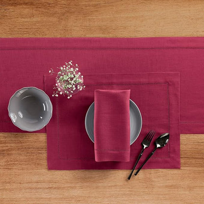 Solino Home Linen Table Runner 36 Inches - 100% Pure Linen Beet Hemstitch Table Runner 14 x 36 Inch Ideal for Dresser and Coffee Tables - Fall, Thanksgiving, Christmas, Winter - Classic Hemstitch