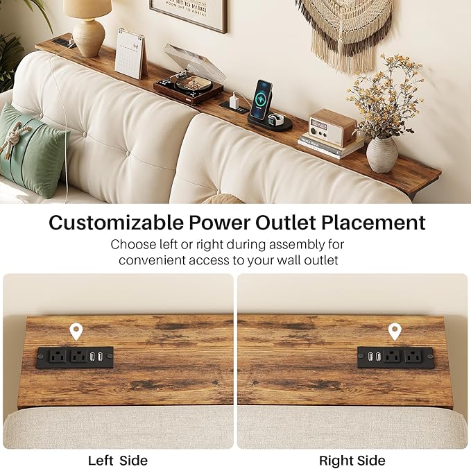 Kitstorack 2-Pack Rustic Brown Console Table, 7.9" Deep Panel, Adjustable Height (25"-33") & Built-in Power Outlets, Behind Sofa Couch, Includes 4.9' Power Cord - 79" L