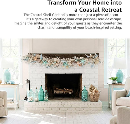 HOLIDAY TREE Handcrafted 48" Shell Coastal Christmas Garland – Beach Christmas Decor for Home, Staircase, Wall, Hallway & More | Summer Coastal Style Holiday Garland