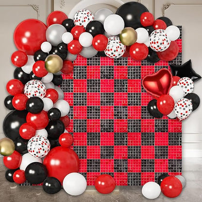 48 PCS Black Red Shimmer Wall Backdrop, Square Sequin Photo Backdrops Panel, Glitter Wall Background for Birthdays, Weddings, Halloween, Engagements, Disco Bachelorette Party Decoration (6FTx8FT)