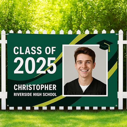 Custom Graduation Banner Class of 2025 with Photo and Name – Personalized Congrats Sign for High School or College Seniors – Indoor Outdoor Graduation Party Decoration