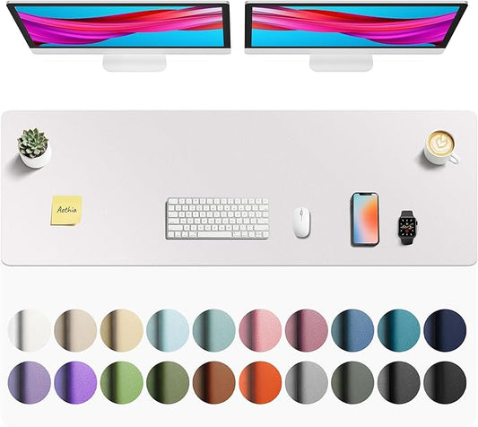 Aothia Faux Leather Desk Mat - Non-Slip PU Leather Desk Blotter, Waterproof Writing Surface, Large Desk Pad for Office & Home (Pale Lavender White, 55" x 17")