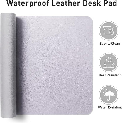 Aothia Faux Leather Desk Mat - Non-Slip PU Leather Desk Blotter, Waterproof Writing Surface, Large Desk Pad for Office & Home (Soft Lavender, 55" x 24")