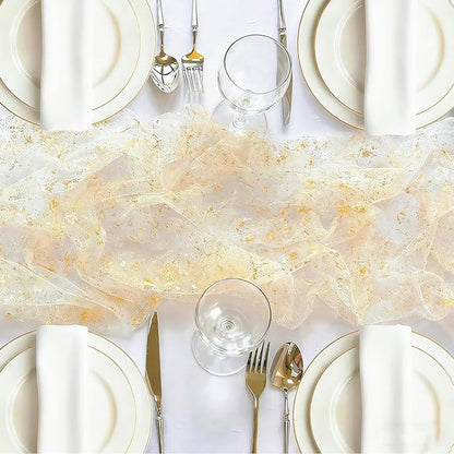 10 Packs Gold Table Runners 10 Ft, Sheer Cheese Cloth Tulle Birthday Decorations, Gold Foil Sequin Table Decoration Centerpiece for Party Birthday Wedding Anniversary Christmas