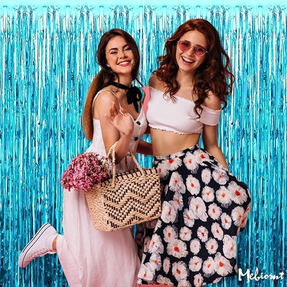 4 Pack Fringe Curtain Backdrop, 3.2Ft x 8.2Ft Blue Metallic Tinsel Foil Fringe Streamers Background for Photo Booth Birthday Wedding Baby Shower Carnival Easter Mother’s Day Party Decorations