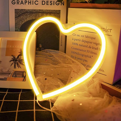 Heart Neon Sign, LED Light 3-AA Battery Operated or USB Powered Decorations Lamp, for Girl's Room Dorm Wedding Anniversary Valentine’s Day Mother’s Day Birthday Party Home Décor(Warm White)