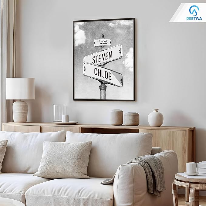 Personalized Vintage Street Sign For Couples, Custom Street Sign Canvas Poster Wall Art With Names, Gift For Valentine