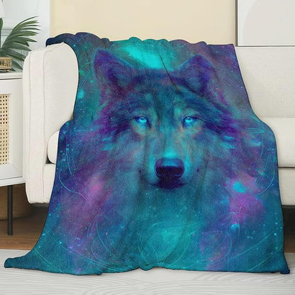 Fantasy Wolf Blanket, Mystical Animal and Galaxy Blankts, Gifts for Adults Kids, Home Dorm Cabin Pet Area Picnic and Travel Decor, Soft Cozy Lightweight Flannel Throw,50"x60"