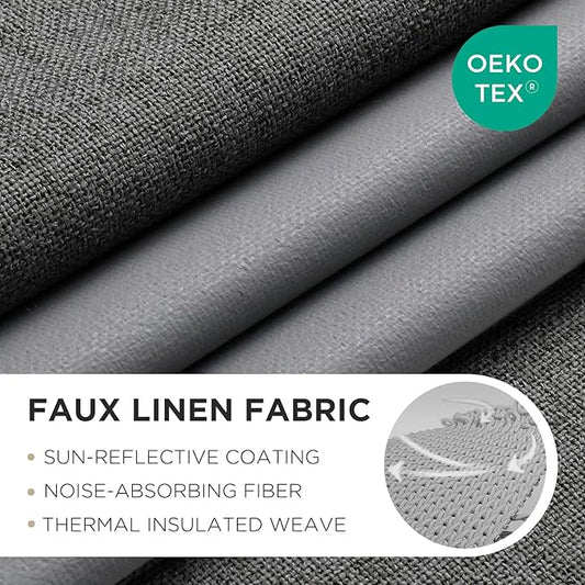 Joydeco Grey Blackout Curtains 120 Inches Long, Extra Long Curtains 120 Inch Length 1 Panel for Bedroom, Thermal Insulated Linen Black Out Curtains with Grommets(100x120, Grey)