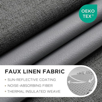 Joydeco Blackout Curtains 90 Inches Long 2 Panels Burg, Room Darkening Curtains for Bedroom, 100% Black Out Textured Thermal Drapes Privacy Protection 2 Panels Set(W52 x L90 Inch, Grey)