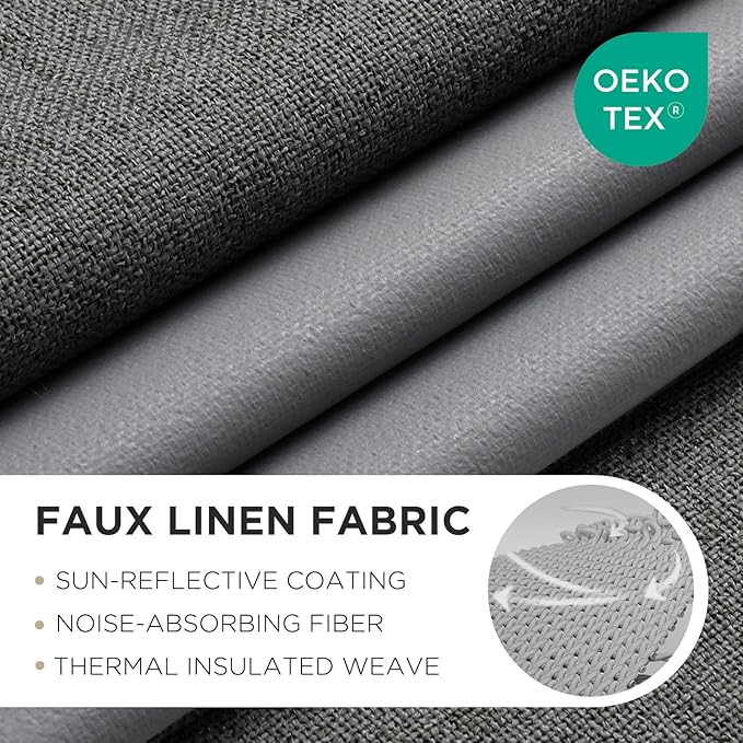 Joydeco Blackout Curtains 120 Inches Long 2 Panels Burg, Room Darkening Curtains for Bedroom, 100% Black Out Textured Thermal Drapes Privacy Protection 2 Panels Set(W52 x L120 Inch, Grey)