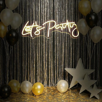 Let's Party Neon Sign for Wall Decor Led Neon Lights for Teen Bedroom Decor Art Light Up Letters LED Neon Signs for All Party Decorations USB 5v 21.7×10.4 Inch (warm white)
