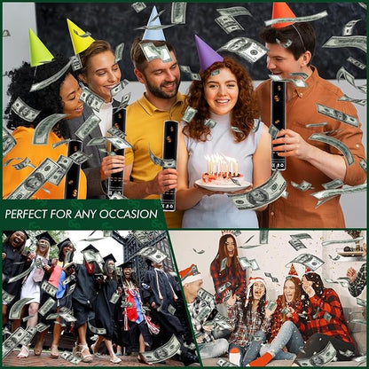 Confetti Cannon Party Poppers 12 Pack 100 Dollar Bill Money Paper Make it Rain 12 inch Confetti Shooters Bill Launcher for Business Signing Opening Activities Birthday Party Celebration