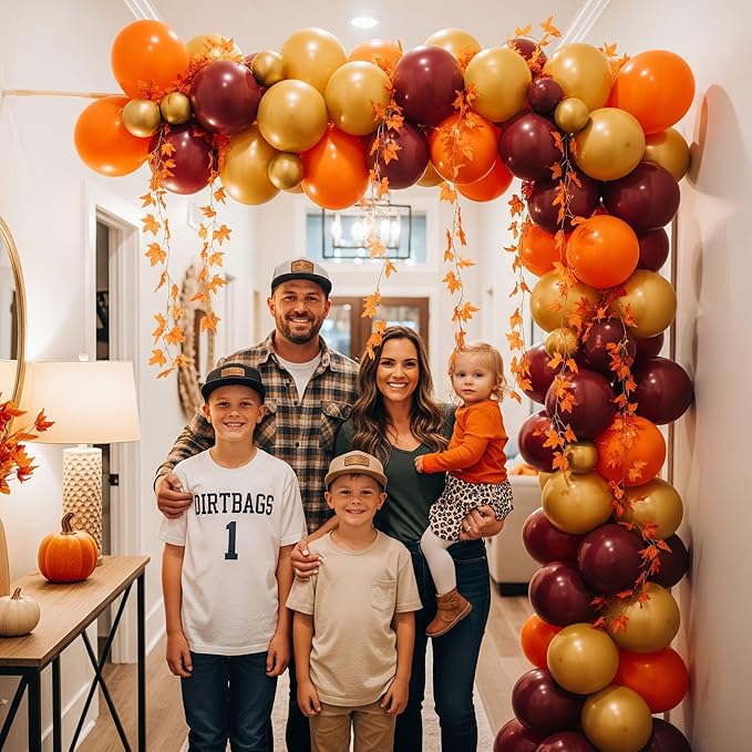 Fall Balloons Arch Garland Kit Burnt Orange Burgundy Mustard Yellow Balloon with Maple Leaf Garland Pumpkin Pine Cone Foil for Autumn Thanksgiving Harvest Birthday Baby Shower Party Decoration