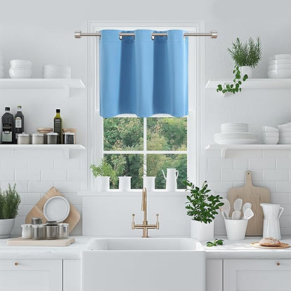 ChrisDowa Blackout Curtains 36 Inches Long for Living Room, Grommet Thermal Insulated Room Darkening Curtains for Bedroom (1 Panel Set, Sky Blue, 52W x 36L)