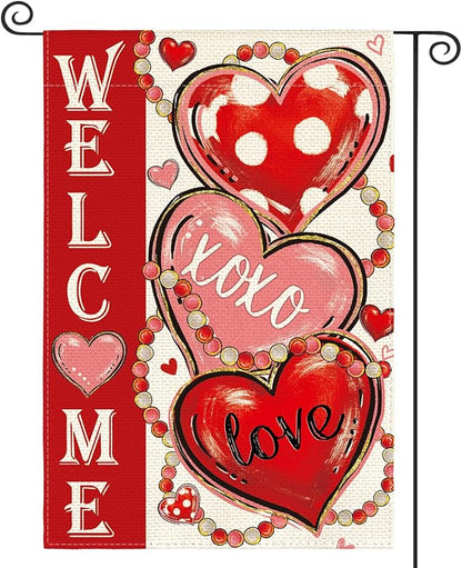 AVOIN colorlife Love Hearts Valentines Day Garden Flag 12x18 Inch Double Sided Outside, XOXO Welcome Anniversary Yard Outdoor Flag